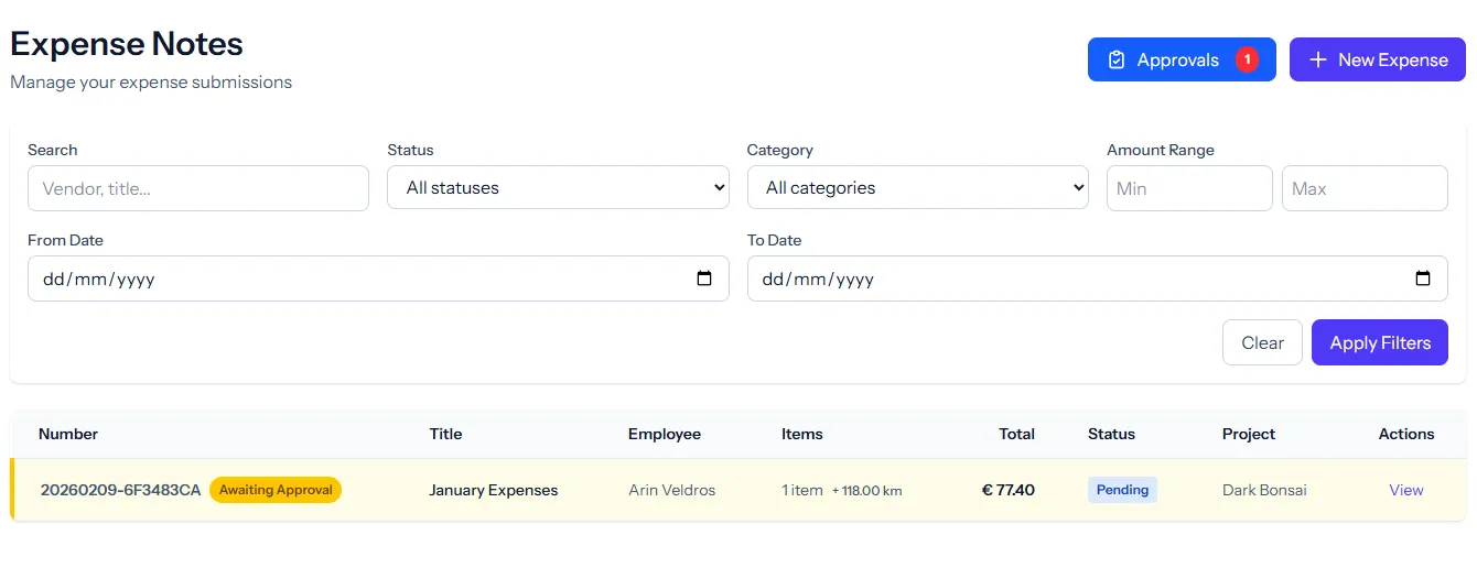 Expense Notes screenshot